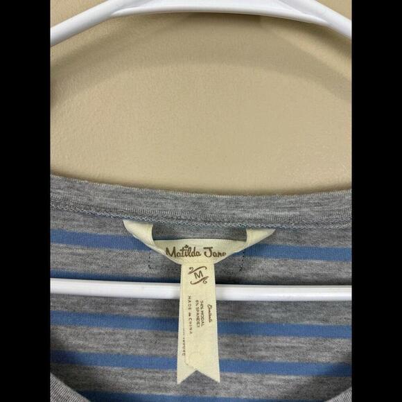 Matilda Jane Womens Her Majesty Sharkbite Tunic Dress Blue Gray Striped Size M - Picture 3 of 4